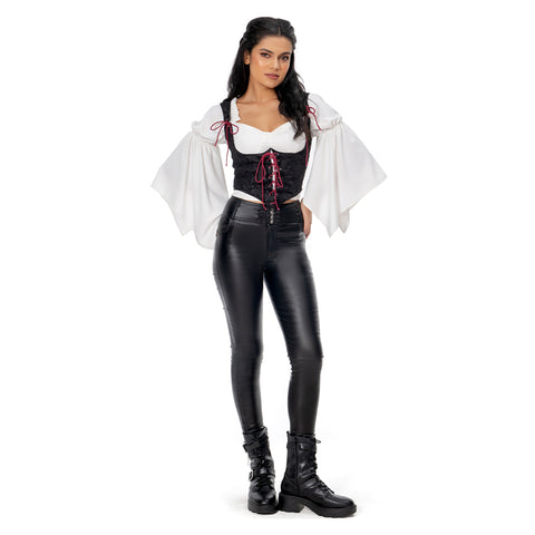 Medieval Vest Costume Women Renaissance Waistcoat Tops Black Corset Lace Up Vest  Halloween Carnival Suit