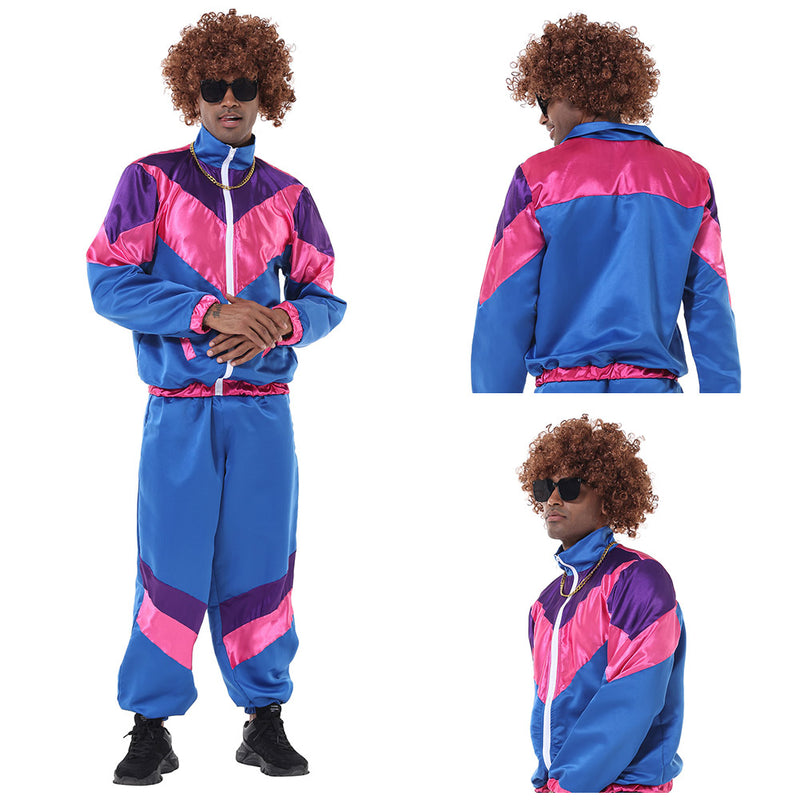 Men Retro Vintage hip-hop disco Cosplay Costume Jacket Pants Headband Sprotwear Outfits Halloween Carnival Suit