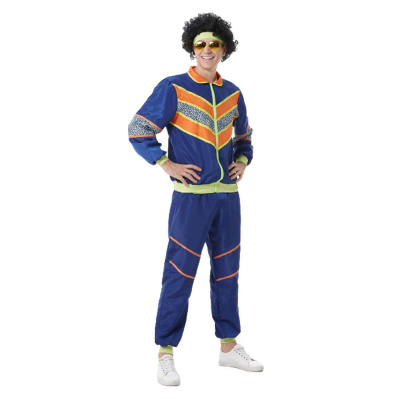 Men Retro Vintage hip-hop disco Cosplay Costume Jacket Pants Headband Sprotwear Outfits Halloween Carnival Suit