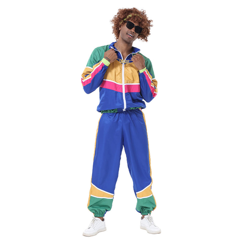 Men Retro Vintage hip-hop disco Cosplay Costume Jacket Pants Headband Sprotwear Outfits Halloween Carnival Suit