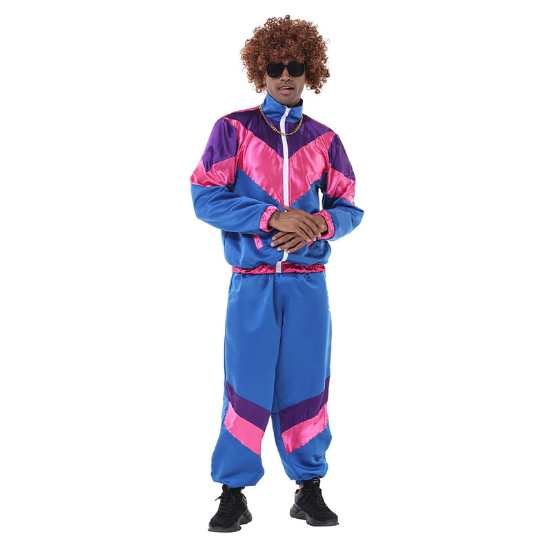 Men Retro Vintage hip-hop disco Cosplay Costume Jacket Pants Headband Sprotwear Outfits Halloween Carnival Suit