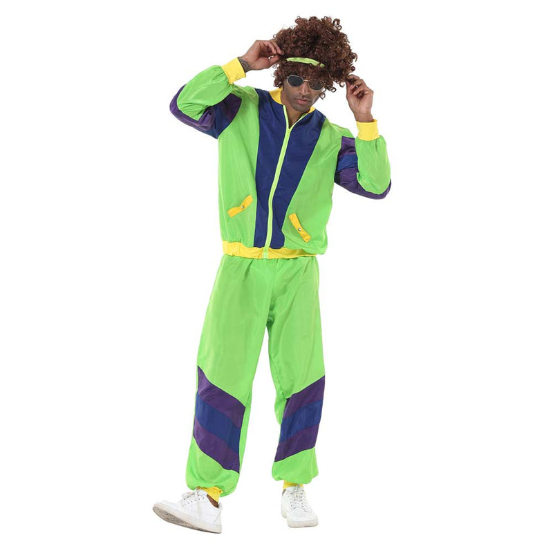 Men Retro Vintage hip-hop disco Cosplay Costume Jacket Pants Headband Sprotwear Outfits Halloween Carnival Suit