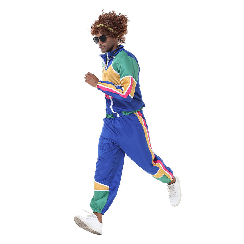 Men Retro Vintage hip-hop disco Cosplay Costume Jacket Pants Headband Sprotwear Outfits Halloween Carnival Suit