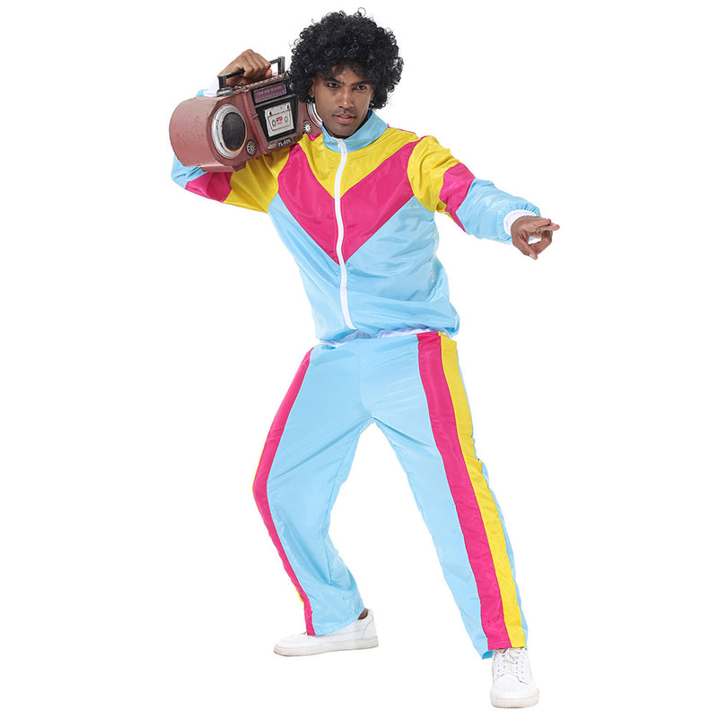 Men Retro Vintage hip-hop disco Cosplay Costume Jacket Pants Headband Sprotwear Outfits Halloween Carnival Suit