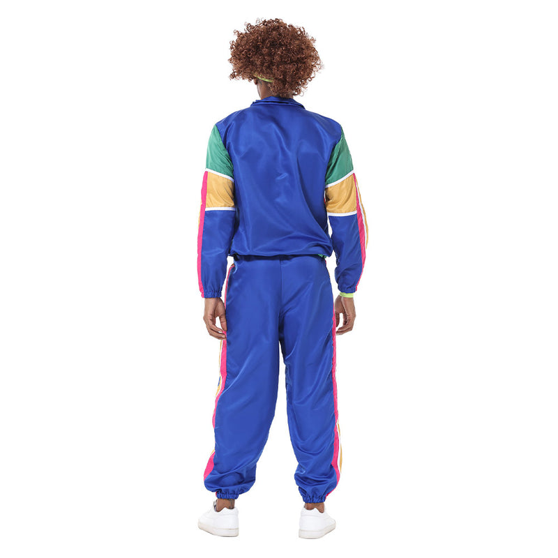 Men Retro Vintage hip-hop disco Cosplay Costume Jacket Pants Headband Sprotwear Outfits Halloween Carnival Suit