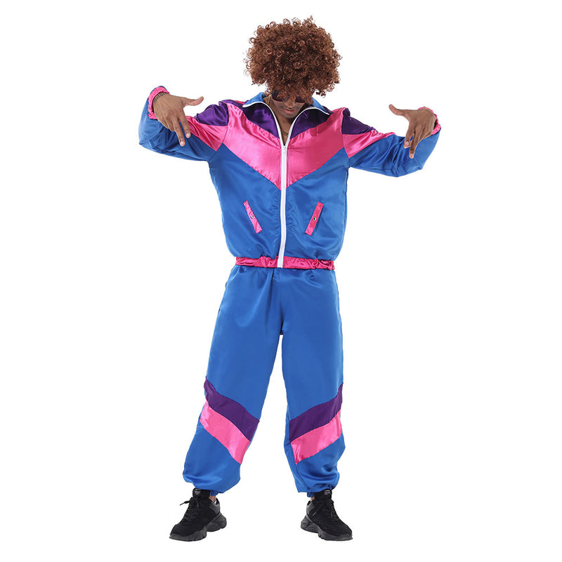 Men Retro Vintage hip-hop disco Cosplay Costume Jacket Pants Headband Sprotwear Outfits Halloween Carnival Suit