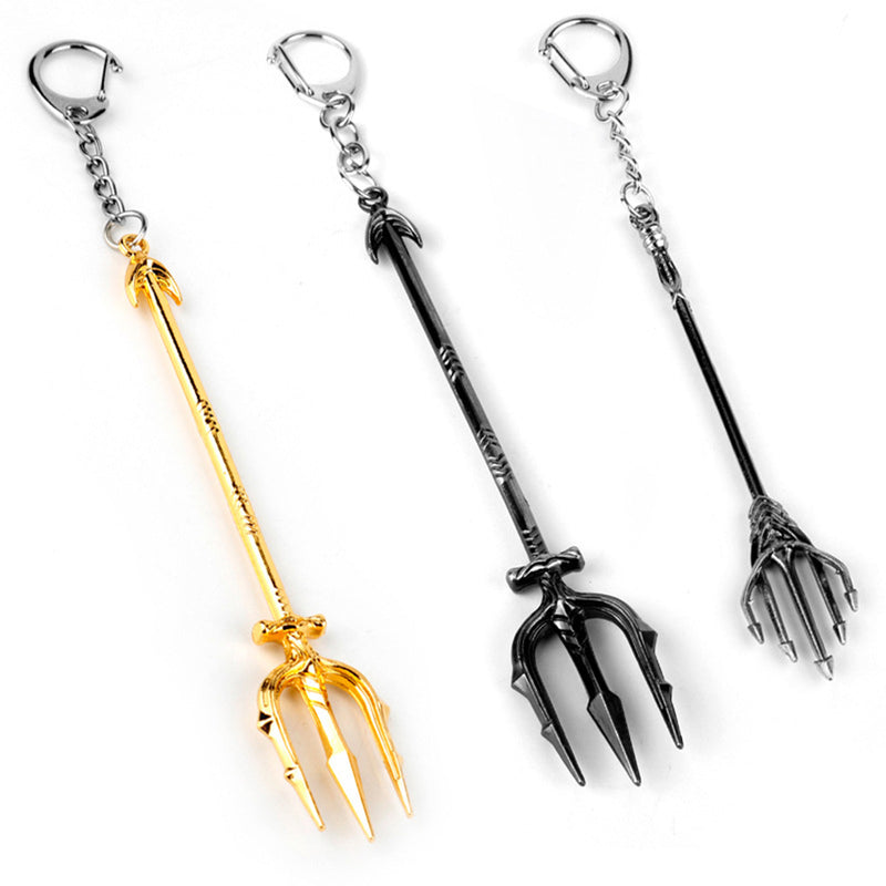 Movie Aquaman Trident Keychain Cosplay Weapon Prop Zinc Alloy Key chain Car Keyring Souvenir Model Toy