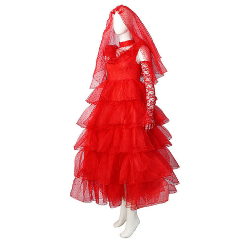 Movie Beetle Juice Lydia Women Red Wedding Dress Party Carnival Halloween Cosplay Costume