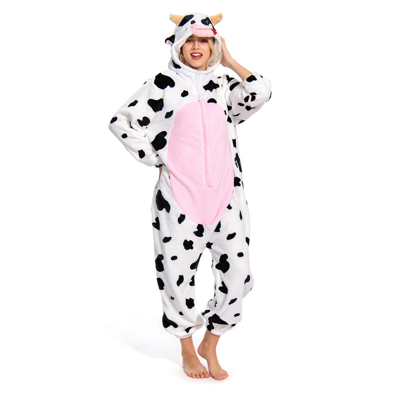 [OLAOLA] Cow wearing pajamas lovely adult Halloween animal room wearing doll pajamas also not warm room cold cold room clothes flannel for both men and women (S