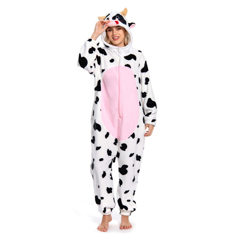 [OLAOLA] Cow wearing pajamas lovely adult Halloween animal room wearing doll pajamas also not warm room cold cold room clothes flannel for both men and women (S