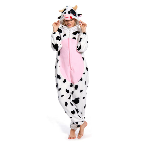 [OLAOLA] Cow wearing pajamas lovely adult Halloween animal room wearing doll pajamas also not warm room cold cold room clothes flannel for both men and women (S