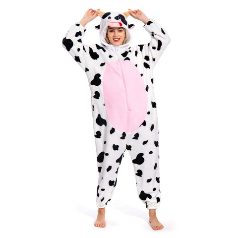 [OLAOLA] Cow wearing pajamas lovely adult Halloween animal room wearing doll pajamas also not warm room cold cold room clothes flannel for both men and women (S