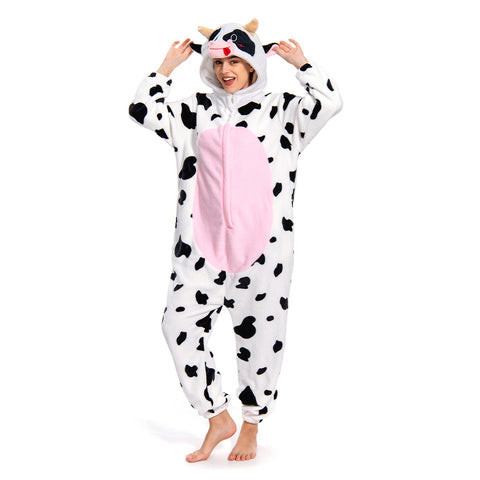 [OLAOLA] Cow wearing pajamas lovely adult Halloween animal room wearing doll pajamas also not warm room cold cold room clothes flannel for both men and women (S