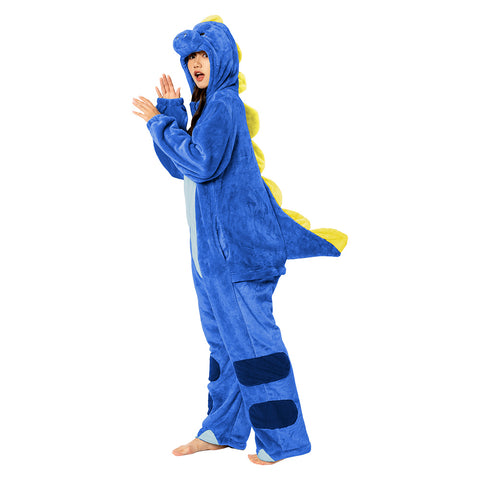 [OLAOLA] Dinosaur Costume Adult Pajamas Animal Costume Fluffy Winter Pajamas Adult Costume Cute Room Dress Fluffy Warm Room Cold Prevention Measures Fannel Material (Both Men and Women)