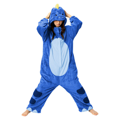 [OLAOLA] Dinosaur Costume Adult Pajamas Animal Costume Fluffy Winter Pajamas Adult Costume Cute Room Dress Fluffy Warm Room Cold Prevention Measures Fannel Material (Both Men and Women)