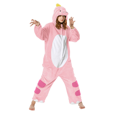 [OLAOLA] Dinosaur Costume Adult Pajamas Animal Costume Fluffy Winter Pajamas Adult Costume Cute Room Dress Fluffy Warm Room Cold Prevention Measures Fannel Material for both genders (P