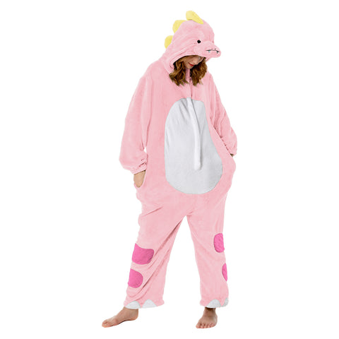 [OLAOLA] Dinosaur Costume Adult Pajamas Animal Costume Fluffy Winter Pajamas Adult Costume Cute Room Dress Fluffy Warm Room Cold Prevention Measures Fannel Material for both genders (P