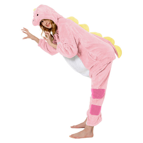 [OLAOLA] Dinosaur Costume Adult Pajamas Animal Costume Fluffy Winter Pajamas Adult Costume Cute Room Dress Fluffy Warm Room Cold Prevention Measures Fannel Material for both genders (P