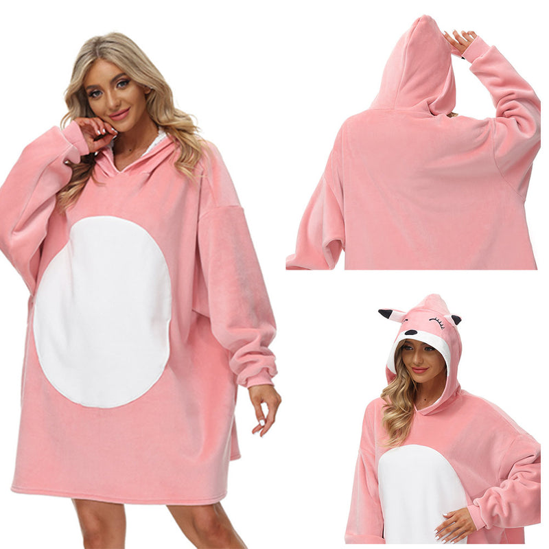 Pink TV Blanket Cosplay Costume Hoodie Bear Ears Oversized Coat Halloween Carnival Party Suit