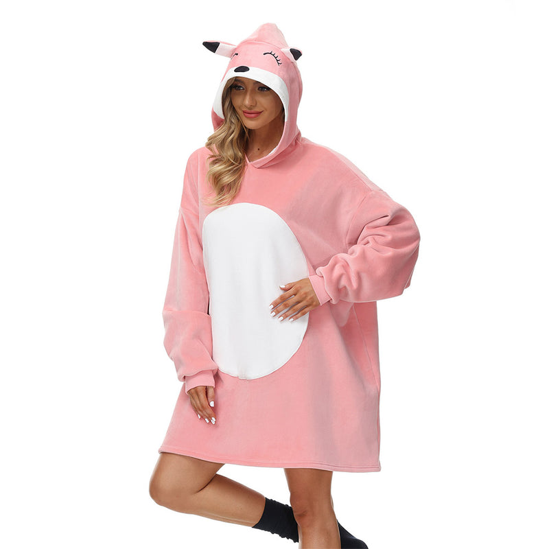 Pink TV Blanket Cosplay Costume Hoodie Bear Ears Oversized Coat Halloween Carnival Party Suit