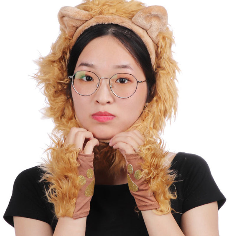 Plush Lion Glove Tail Hoop Set Cosplay Costume Outfits Halloween Carnival Suit