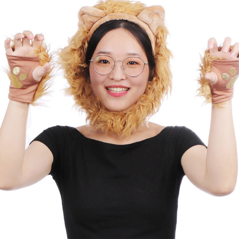 Plush Lion Glove Tail Hoop Set Cosplay Costume Outfits Halloween Carnival Suit