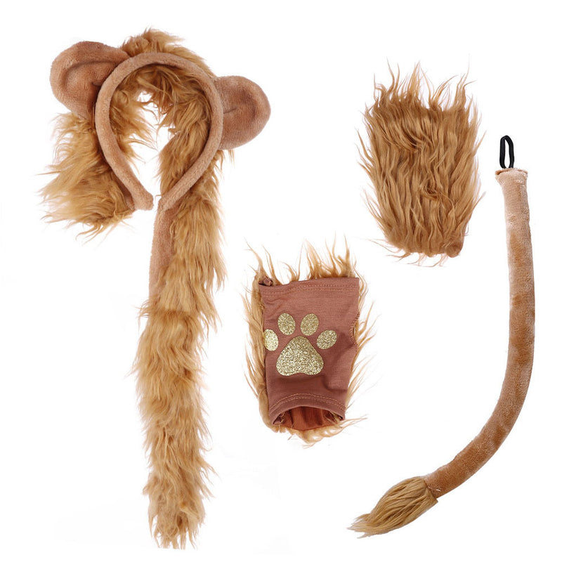 Plush Lion Glove Tail Hoop Set Cosplay Costume Outfits Halloween Carnival Suit