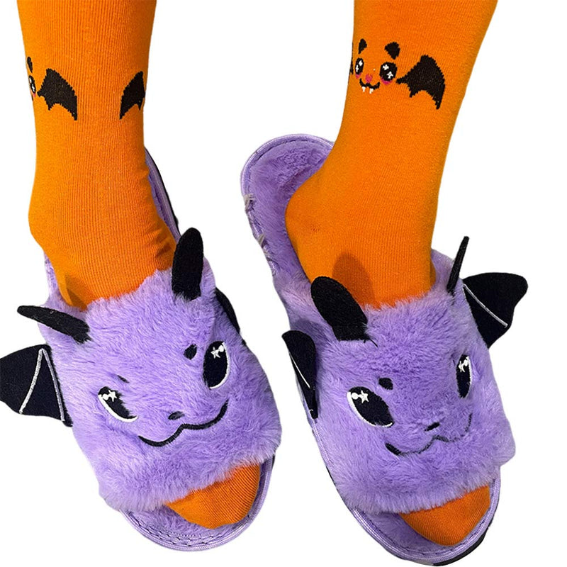 Purple bat plush flat slippers Cosplay Shoes Halloween Carnival Costume Accessories