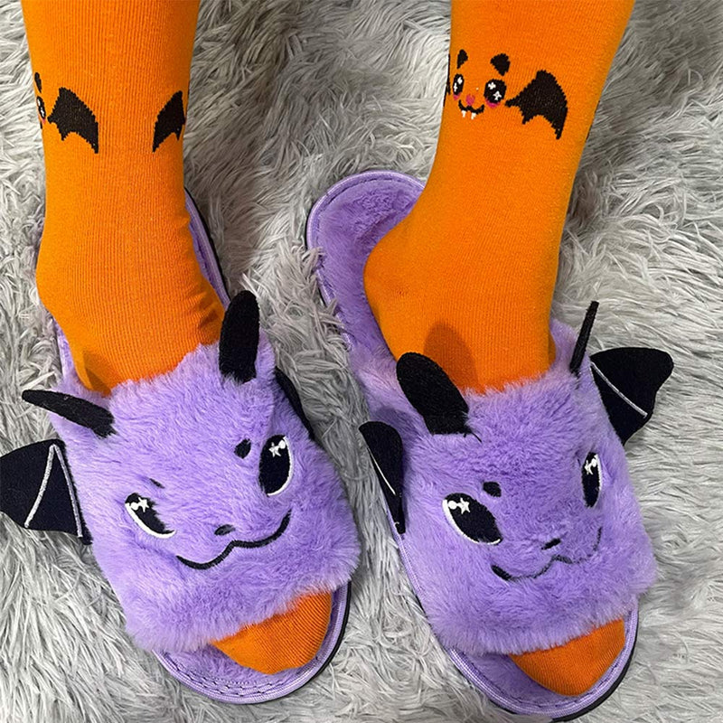 Purple bat plush flat slippers Cosplay Shoes Halloween Carnival Costume Accessories