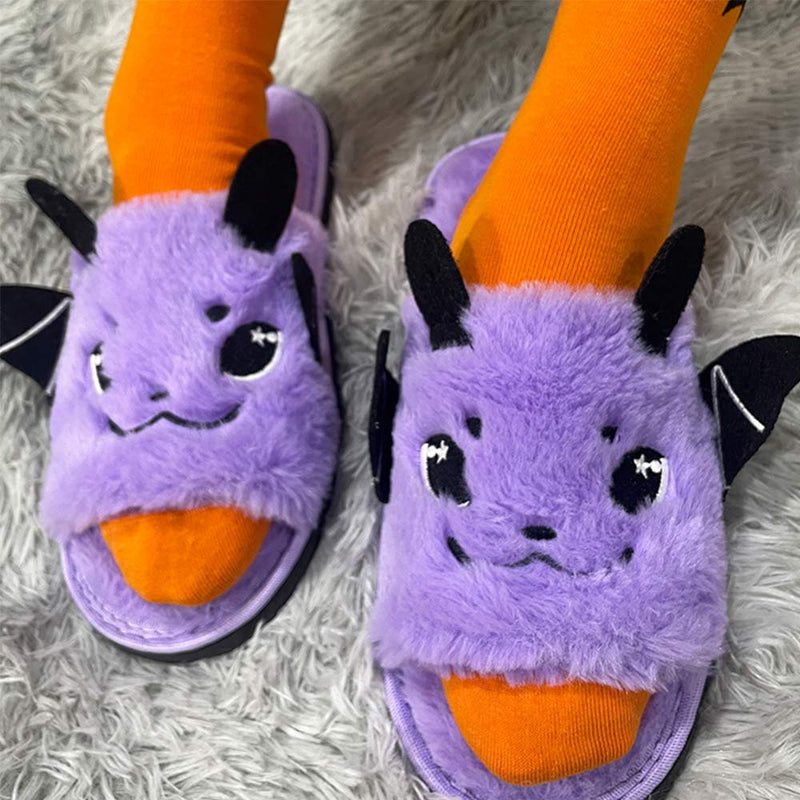 Purple bat plush flat slippers Cosplay Shoes Halloween Carnival Costume Accessories