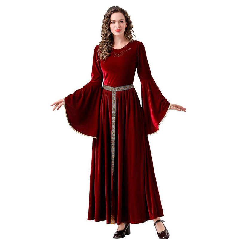 Renaissance Flare Sleeved Long Dress MedievalCosplay Costume Outfits Halloween Carnival Suit