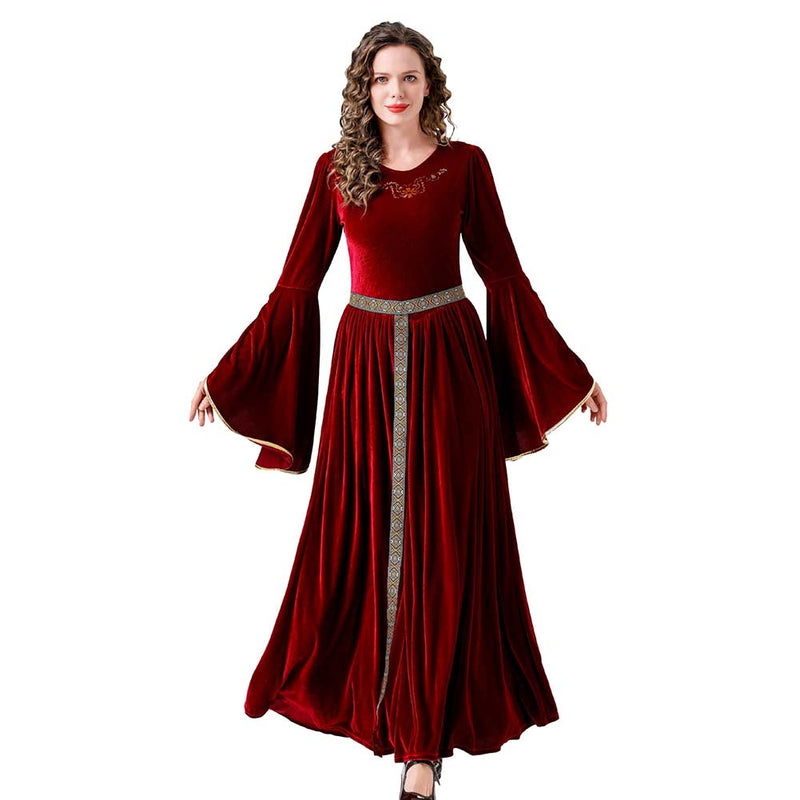 Renaissance Flare Sleeved Long Dress MedievalCosplay Costume Outfits Halloween Carnival Suit