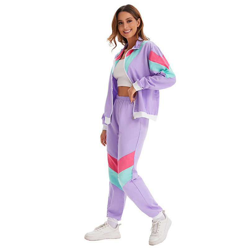 Retro 70s Sportswear Hip Hop Dance Cosplay Costume Jacket Coat Pants Outfits Halloween Carnival Party Suit