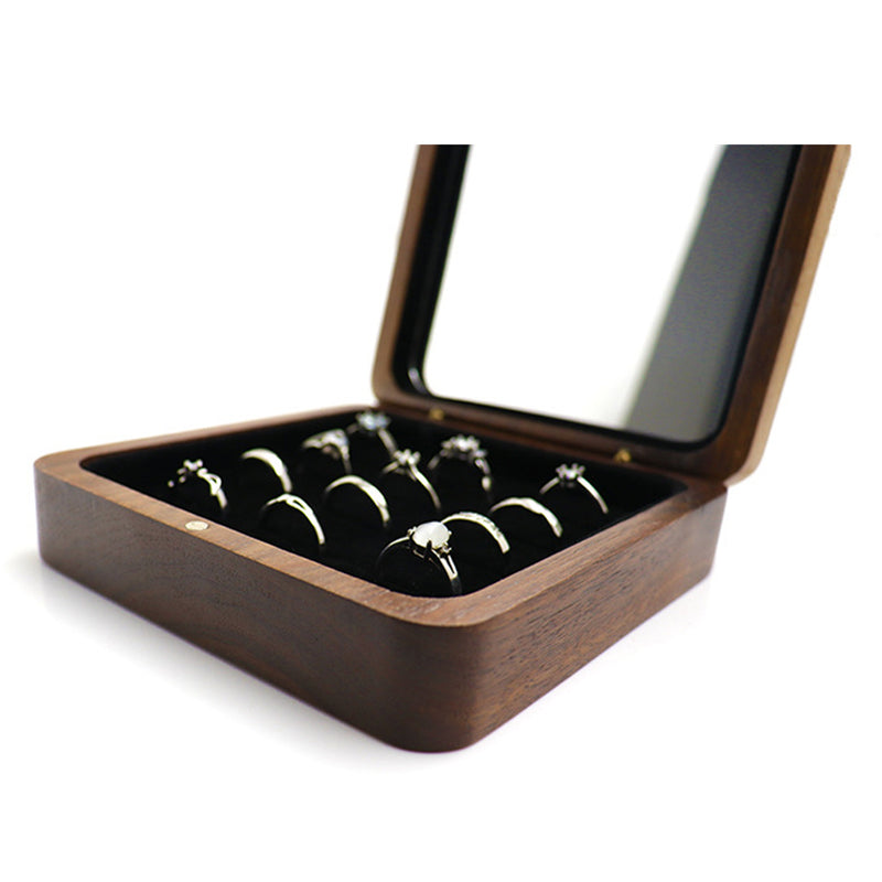 Ring box wooden walnut jewelry box ring box jewelry box contains 12 high-end solid wood fashion display portable travel wedding gifts