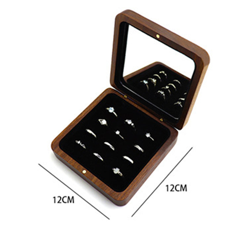 Ring box wooden walnut jewelry box ring box jewelry box contains 12 high-end solid wood fashion display portable travel wedding gifts