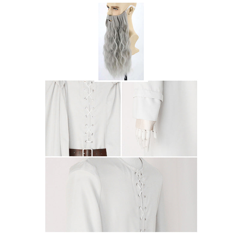 Seaehey Gandalf - Cosplay costume, white, with hood, magical style, long, tunic and ci