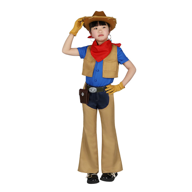 VeeGet Kids Children Game Princess Peach: Showtime! 2024 Cowboy Peach Brown Outfits Cosplay Costume