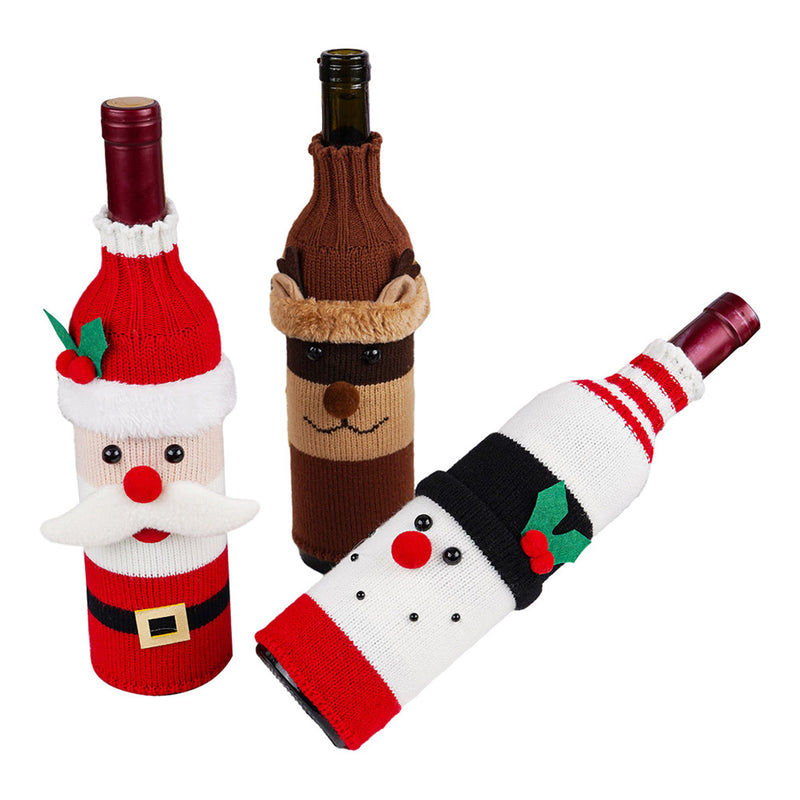 3Pcs/Set Red Wine Bottle Bag Cover Christmas Decoration DIY Santa Claus Xmas Tree Snowman Elk Gift Bag