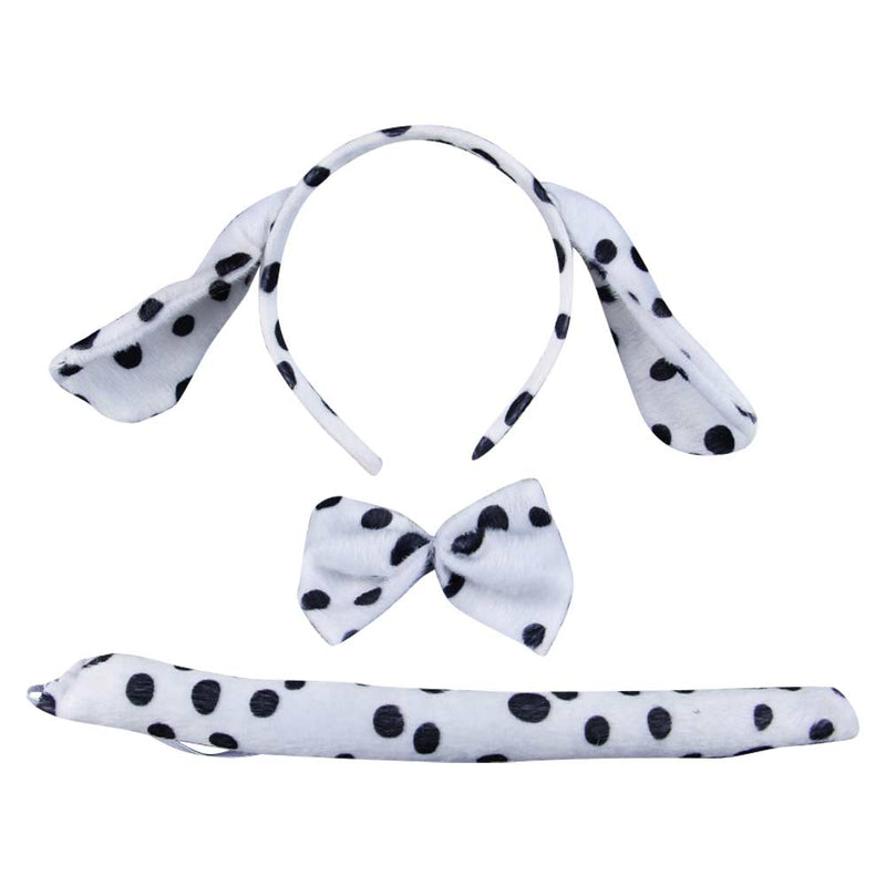 Spotted Dog Cosplay Tail Necktie Headband Halloween Carnival Costume Outfits Accessories Gifts