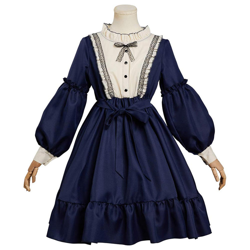 Spring Women‘s Japanese Retro Sweet Dress Women High-Waist Maid Cosplay Dresses  Halloween Carnival Suit