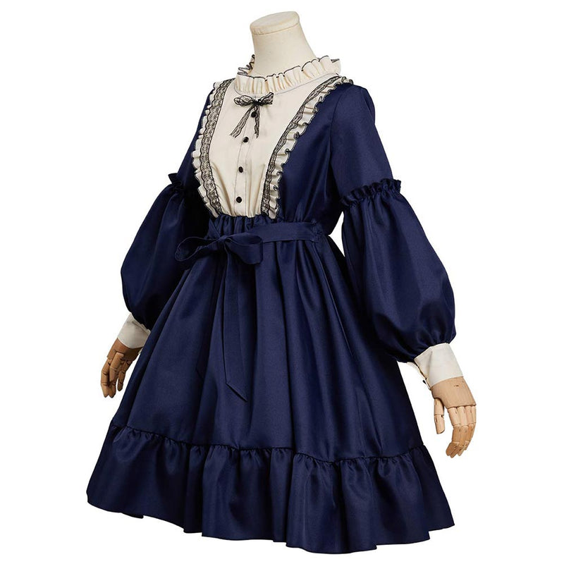 Spring Women‘s Japanese Retro Sweet Dress Women High-Waist Maid Cosplay Dresses  Halloween Carnival Suit