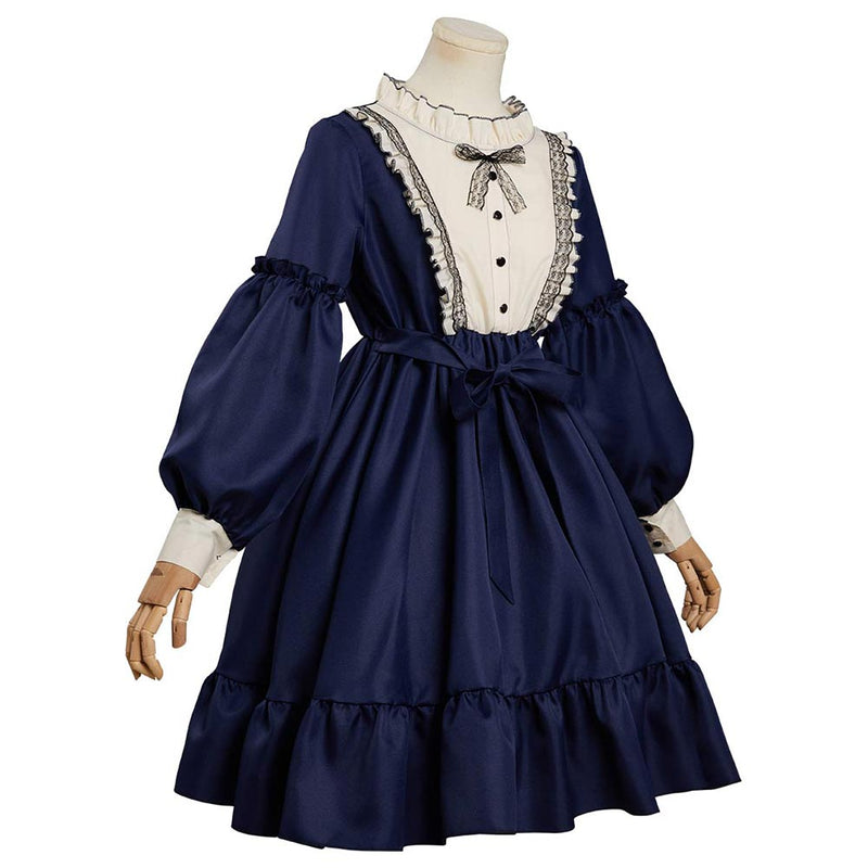 Spring Women‘s Japanese Retro Sweet Dress Women High-Waist Maid Cosplay Dresses  Halloween Carnival Suit