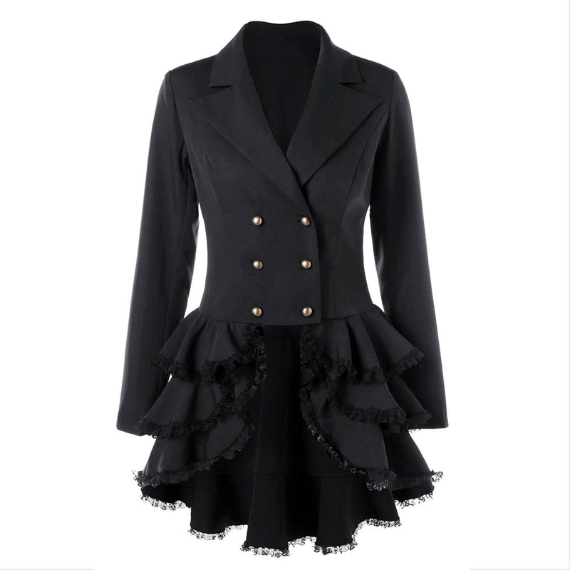 Stock European and American slim frilly skirt small suit lace fashionable black jacket