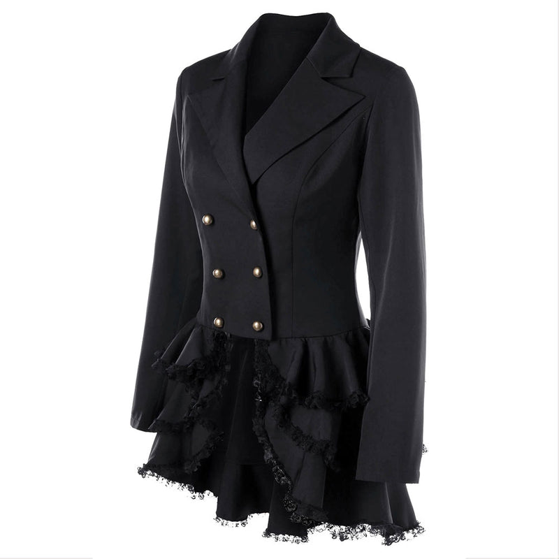 Stock European and American slim frilly skirt small suit lace fashionable black jacket