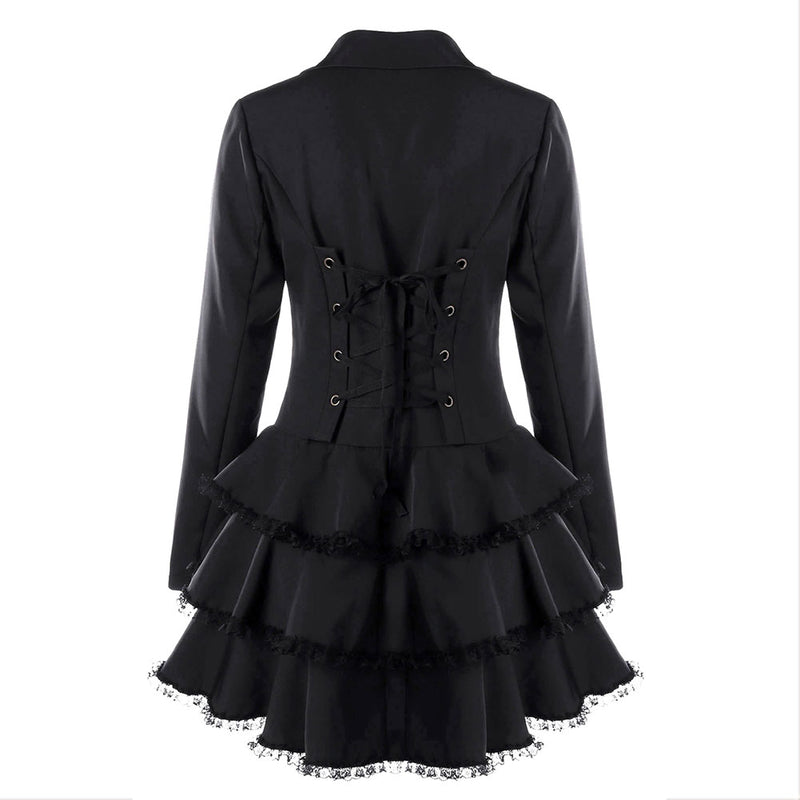 Stock European and American slim frilly skirt small suit lace fashionable black jacket