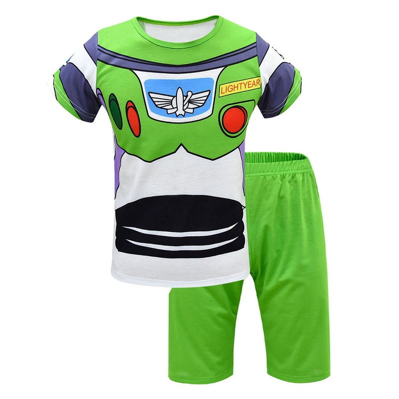 Summer kids Buzz Lightyear suit Short-Sleeve Beach Pants Boys Two-Piece set toy 4 halloween cosplay Pyjamas Clothes Set