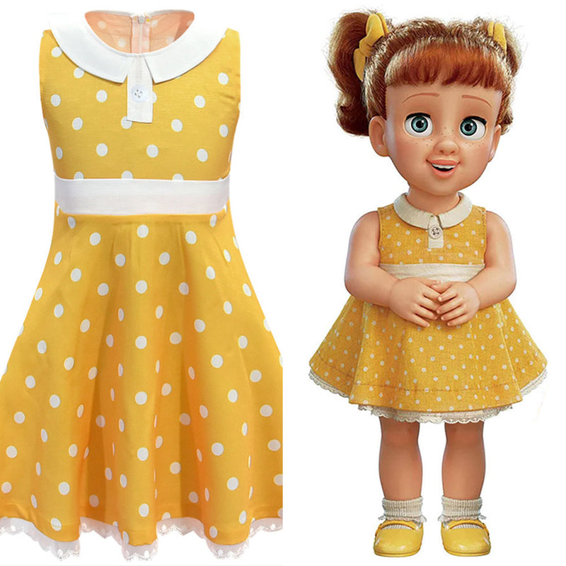 SUPERCOS Kids Gabby Gabby Dress for Girls Costume Cosplay Yellow Dress Sleeveless Polka Dot Skirt Halloween Suit