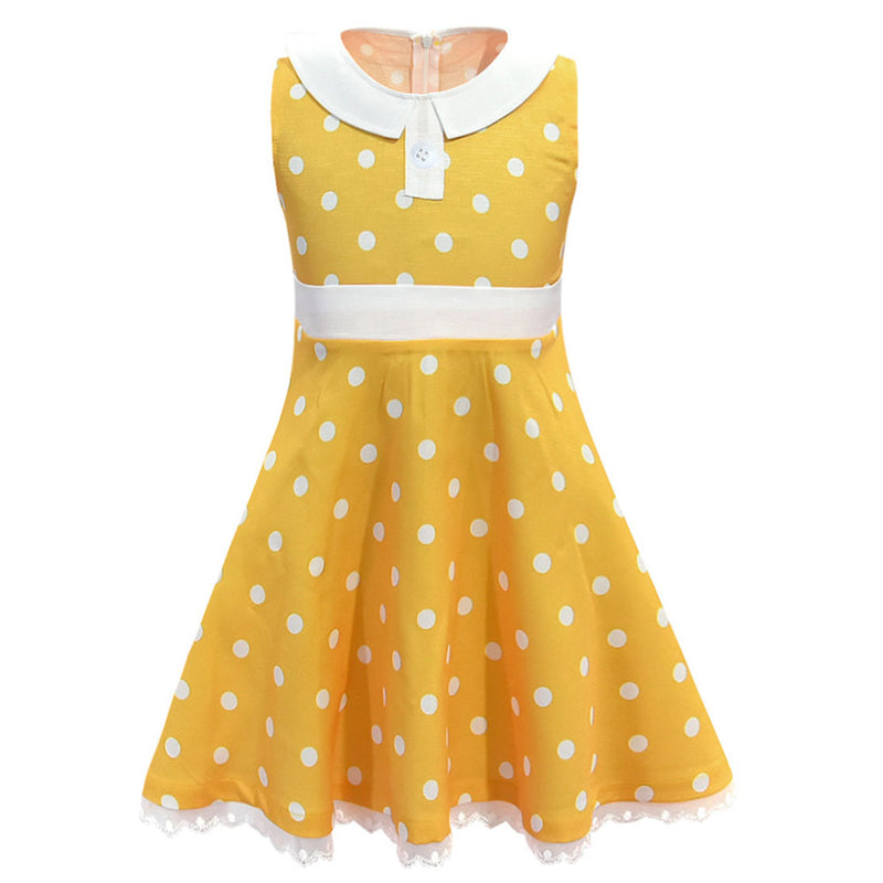 SUPERCOS Kids Gabby Gabby Dress for Girls Costume Cosplay Yellow Dress Sleeveless Polka Dot Skirt Halloween Suit