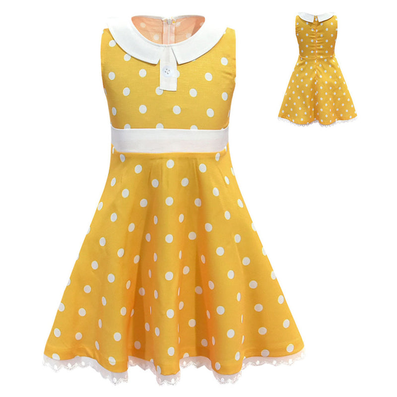 SUPERCOS Kids Gabby Gabby Dress for Girls Costume Cosplay Yellow Dress Sleeveless Polka Dot Skirt Halloween Suit