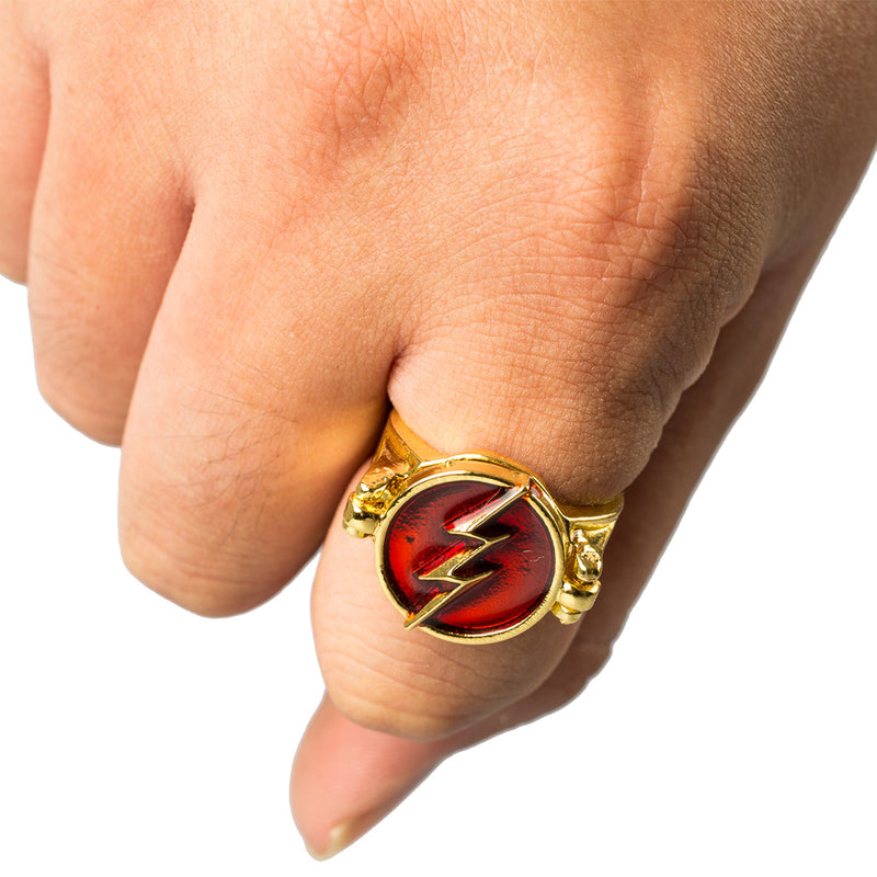 The Flash Ring Lightning Bolt Openable Red Gold Mixed Zinc Alloy Cosplay Prop